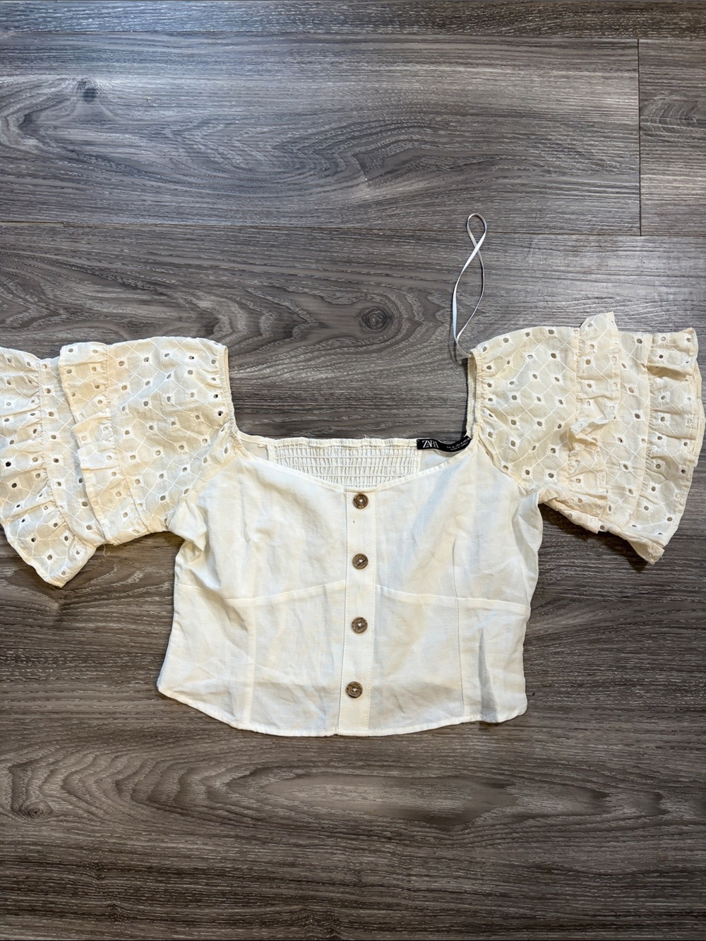 Zara Off-The-Shoulder Eyelet Ruffle Sleeve Crop Top Medium